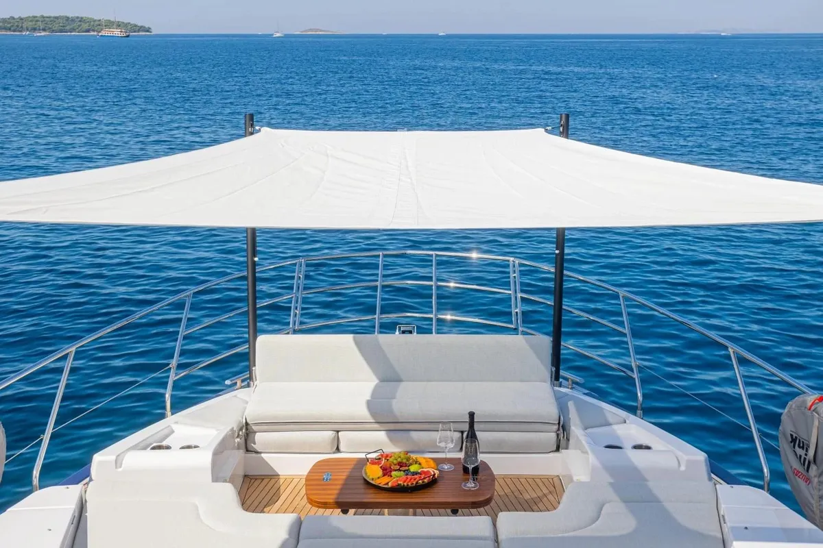Deck of Genesis, a Azimut 60 Fly motor yacht at Primošten, Croatia