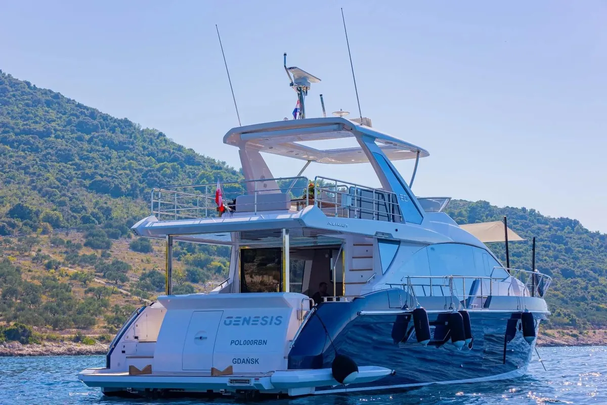 Exterior view of Genesis, a Azimut 60 Fly motor yacht at Primošten, Croatia