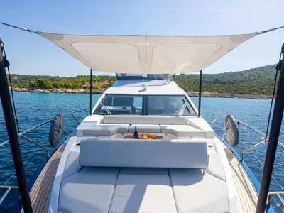 Deck of Genesis, a Azimut 60 Fly motor yacht at Primošten, Croatia