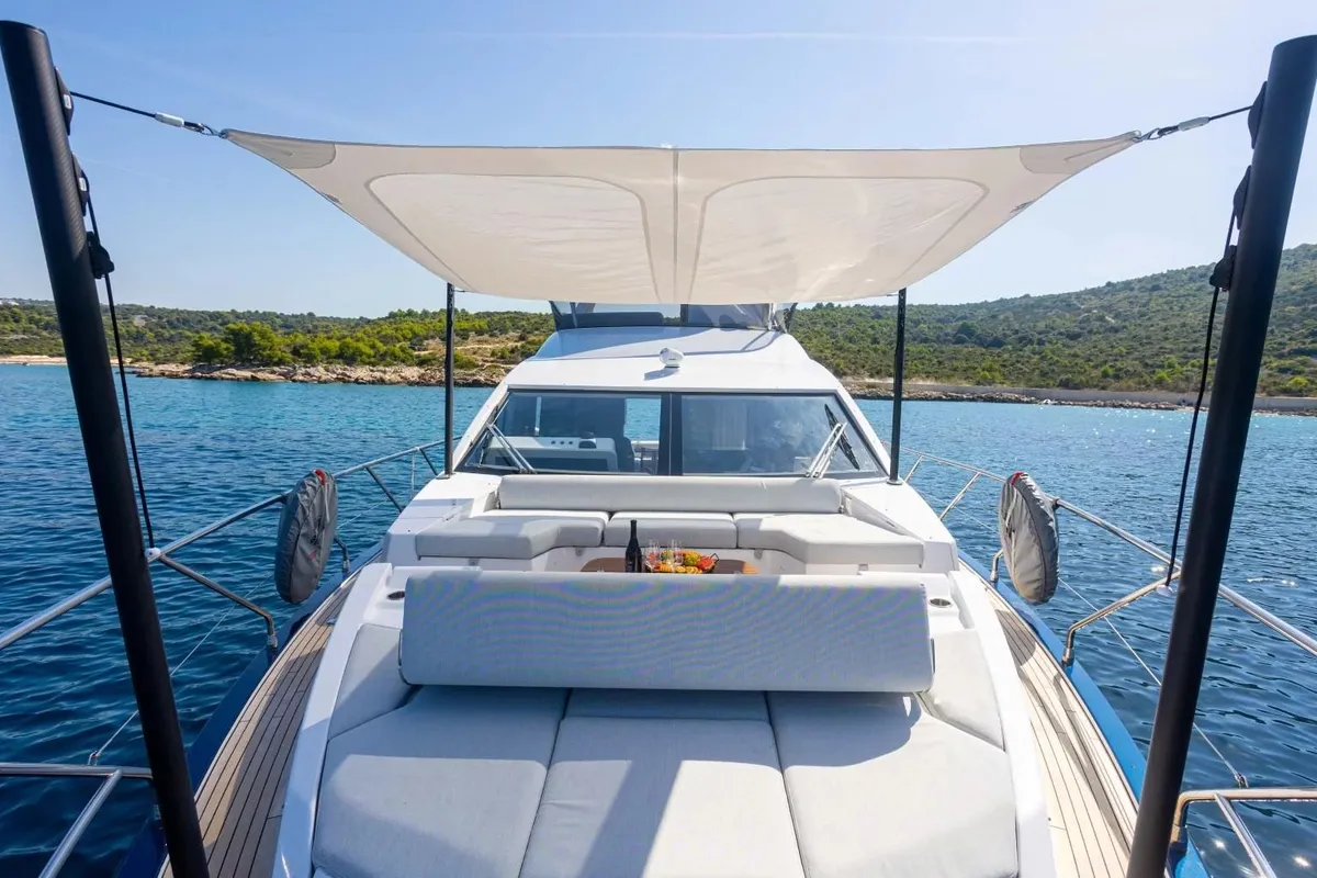 Deck of Genesis, a Azimut 60 Fly motor yacht at Primošten, Croatia