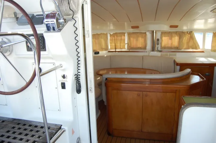 Cockpit of Sofia Cuba, a Lagoon 410 catamaran at Cienfuegos, Cuba