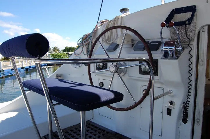 Cockpit of Sofia Cuba, a Lagoon 410 catamaran at Cienfuegos, Cuba