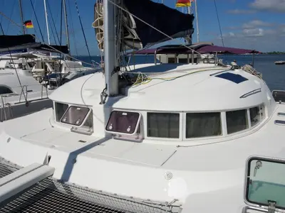 Deck of Sofia Cuba, a Lagoon 410 catamaran at Cienfuegos, Cuba