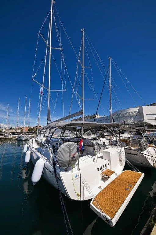 Exterior view of BOSUN, a Bavaria C46 sailboat at Zadar, Croatia