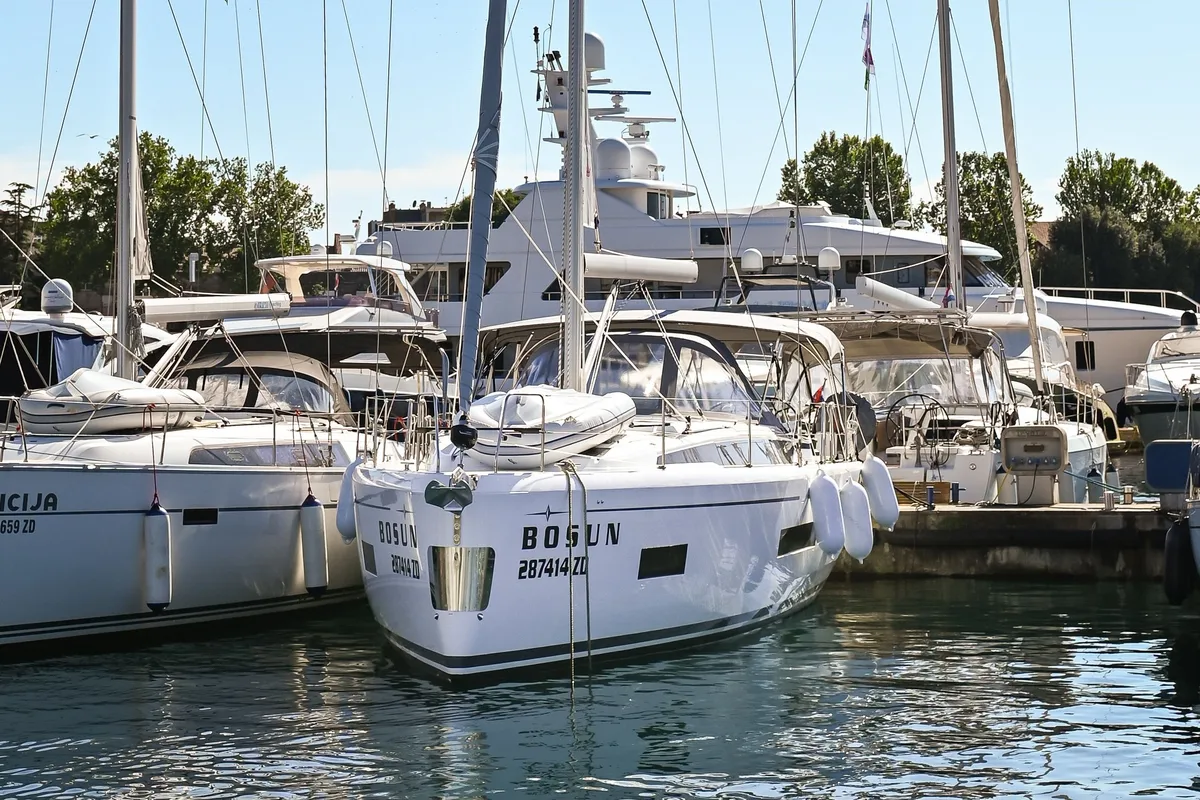 Exterior view of BOSUN, a Bavaria C46 sailboat at Zadar, Croatia