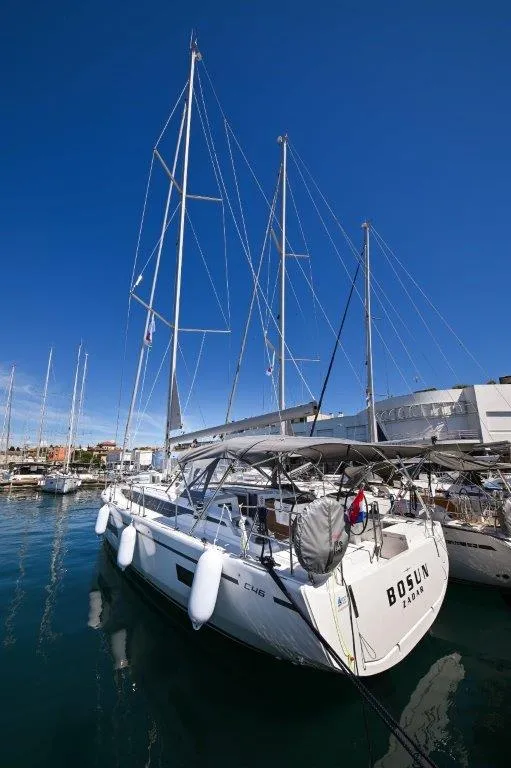 Exterior view of BOSUN, a Bavaria C46 sailboat at Zadar, Croatia