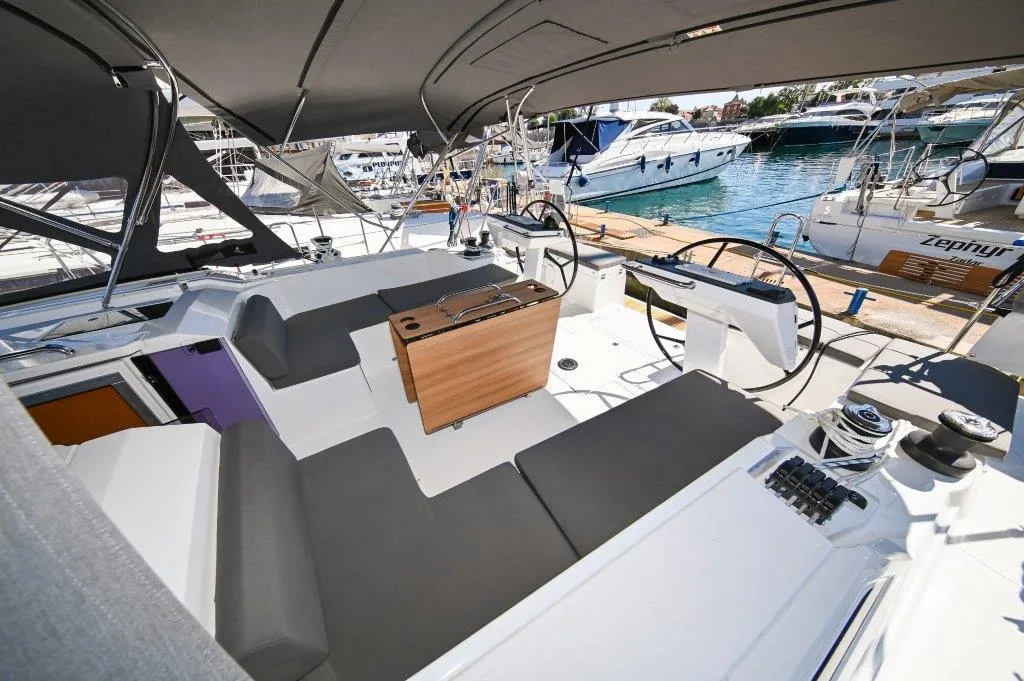 Deck of BOSUN, a Bavaria C46 sailboat at Zadar, Croatia