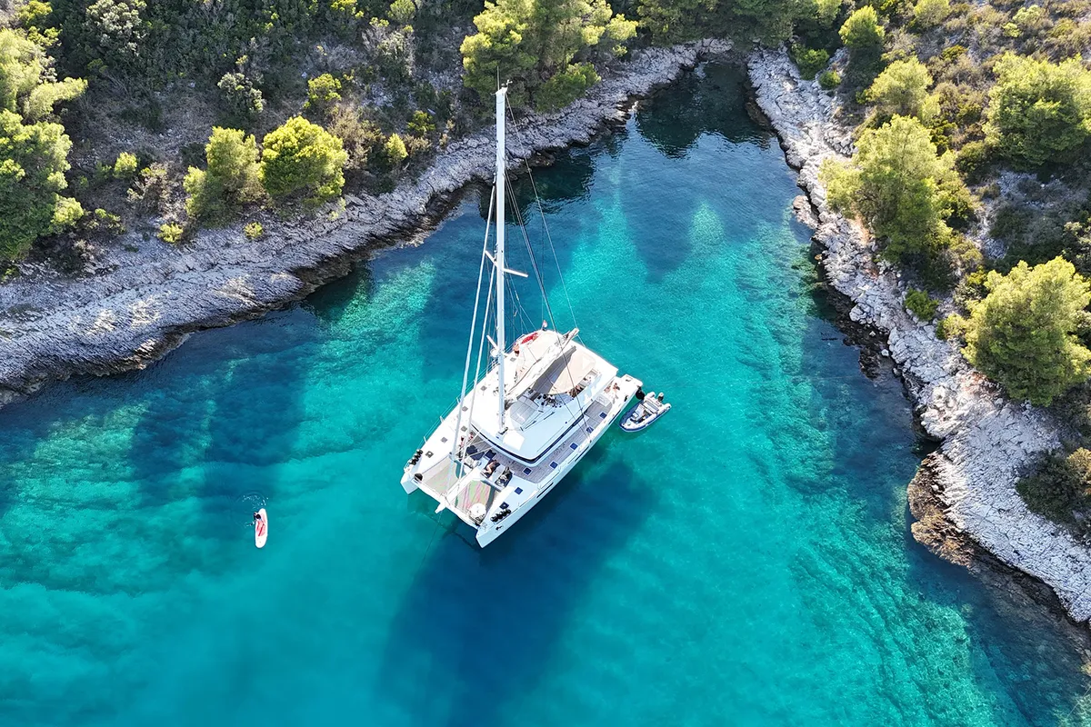 Exterior view of Adriatic Lion, a Lagoon 620 catamaran at Split, Croatia