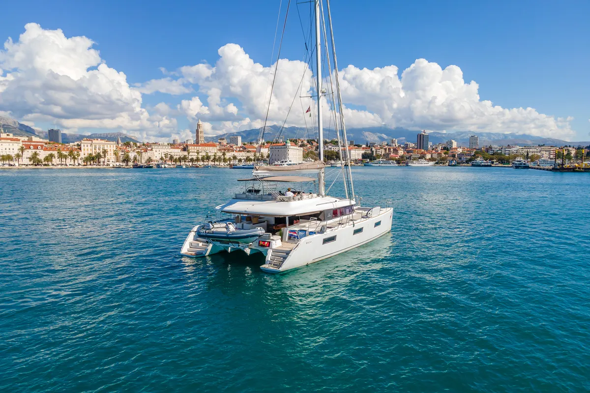 Exterior view of Adriatic Lion, a Lagoon 620 catamaran at Split, Croatia