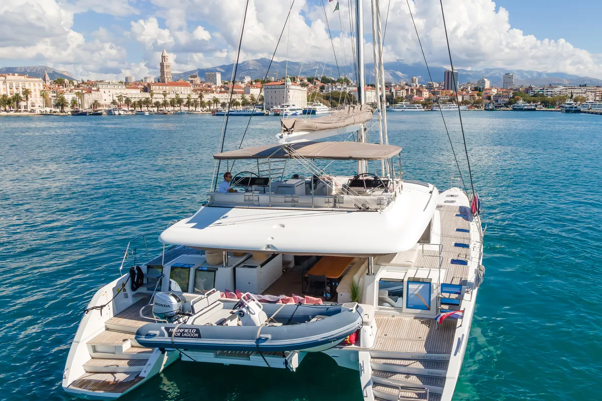 Exterior view of Adriatic Lion, a Lagoon 620 catamaran at Split, Croatia