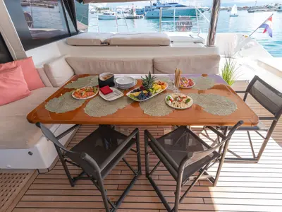 Deck of Adriatic Lion, a Lagoon 620 catamaran at Split, Croatia