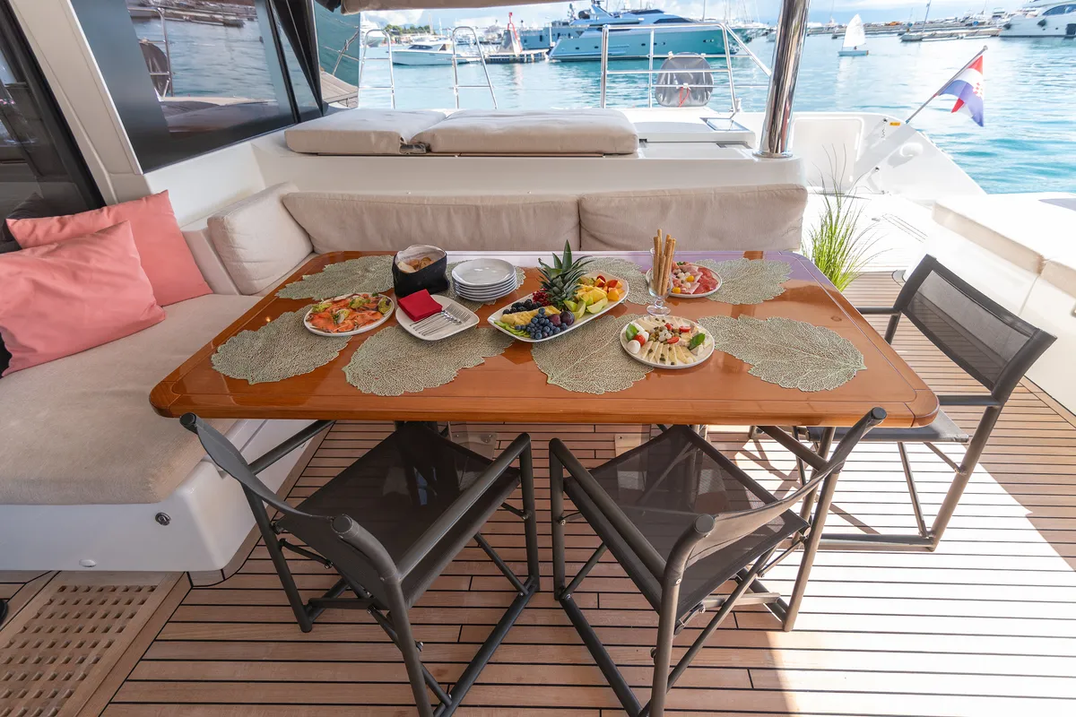Deck of Adriatic Lion, a Lagoon 620 catamaran at Split, Croatia
