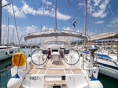 Cockpit of First, a Beneteau Oceanis 41.1 sailboat at Općina Rogoznica, Croatia
