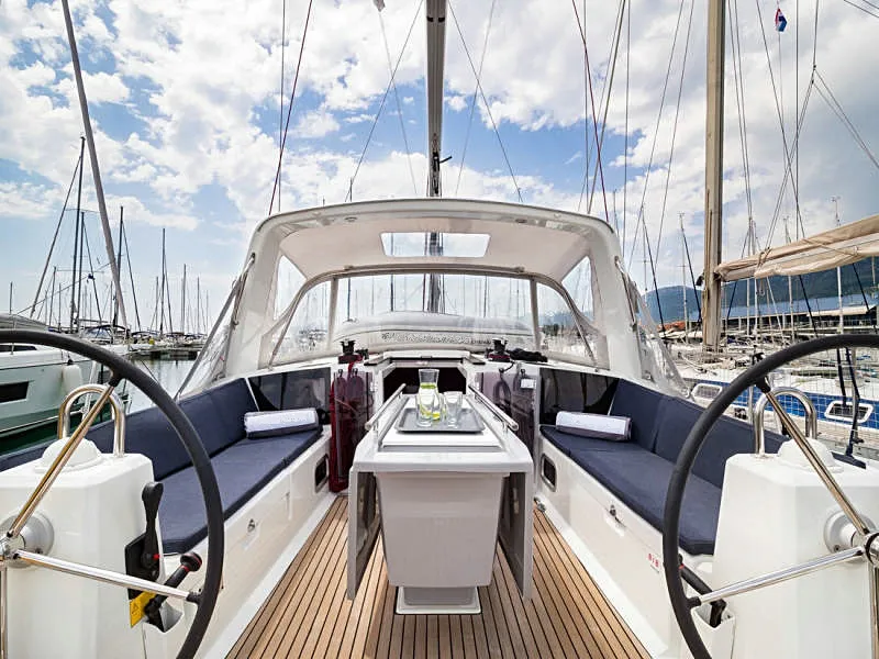 Cockpit of First, a Beneteau Oceanis 41.1 sailboat at Općina Rogoznica, Croatia