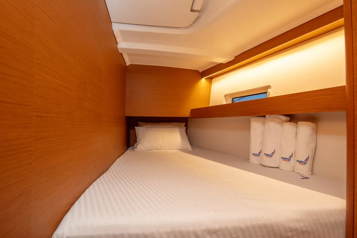 Cabin on Oracle, a Jeanneau Sun Odyssey 490 sailboat at Kaş, Turkey