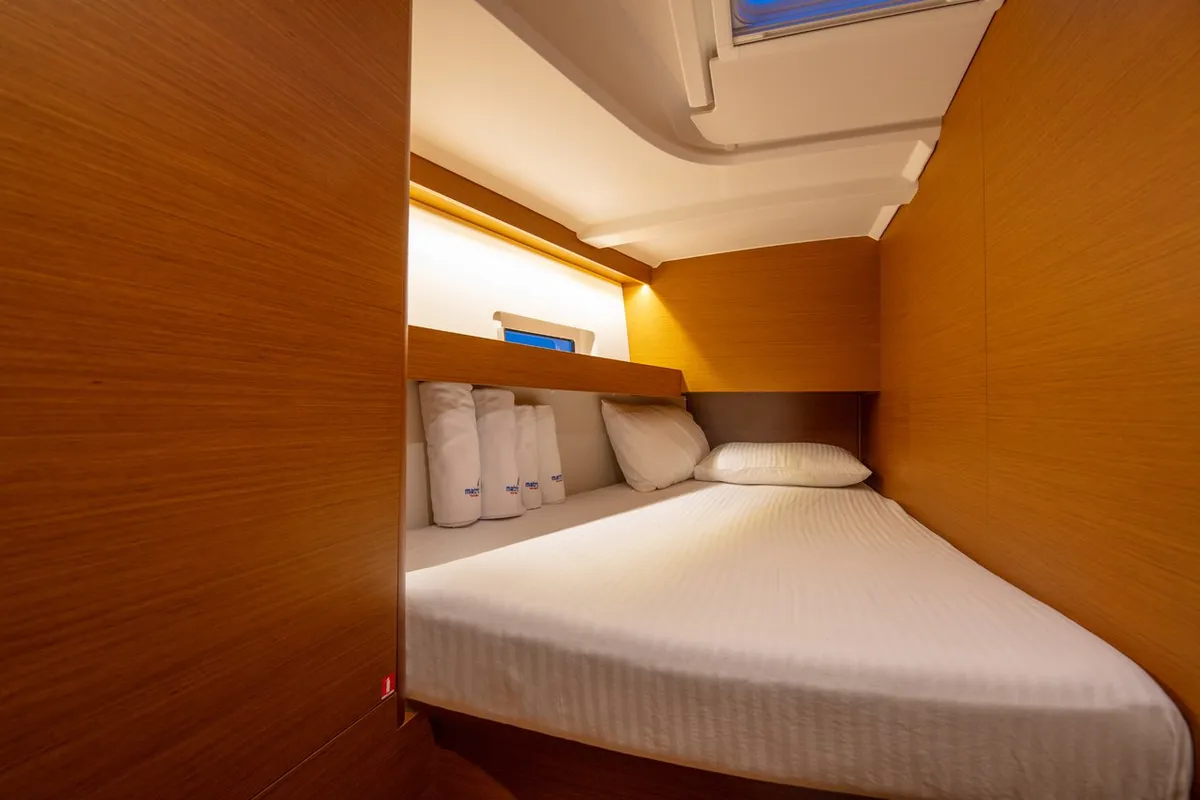 Cabin on Oracle, a Jeanneau Sun Odyssey 490 sailboat at Kaş, Turkey