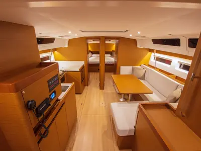 Salon of Oracle, a Jeanneau Sun Odyssey 490 sailboat at Kaş, Turkey