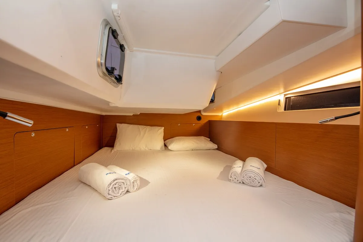 Cabin on Oracle, a Jeanneau Sun Odyssey 490 sailboat at Kaş, Turkey