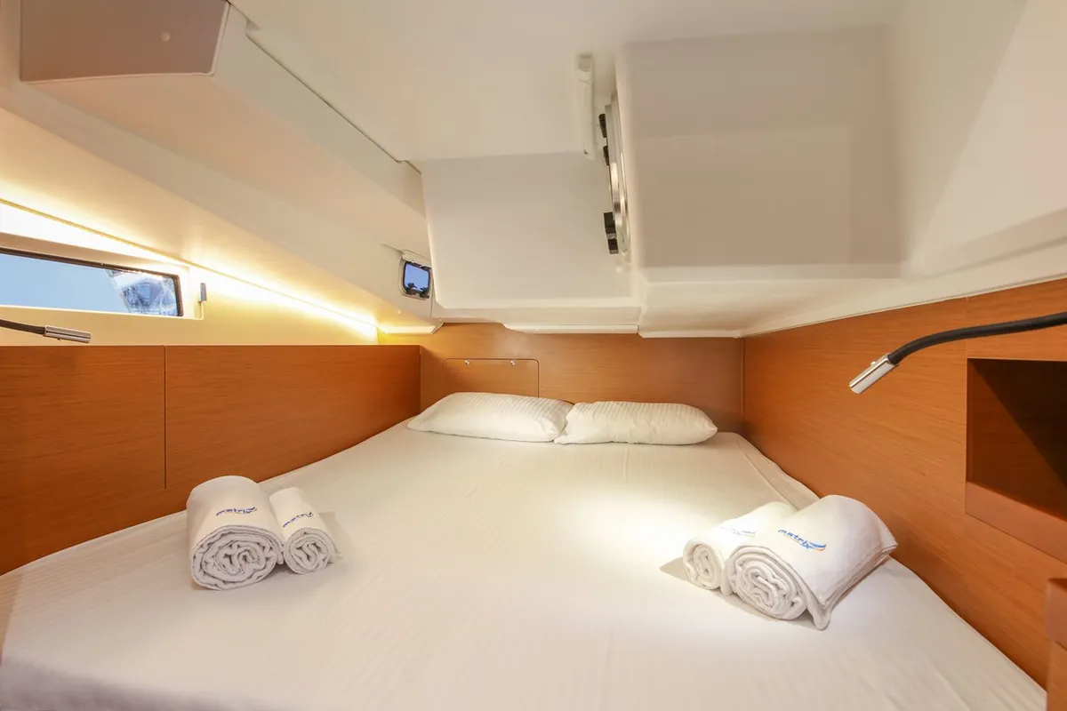 Cabin on Oracle, a Jeanneau Sun Odyssey 490 sailboat at Kaş, Turkey