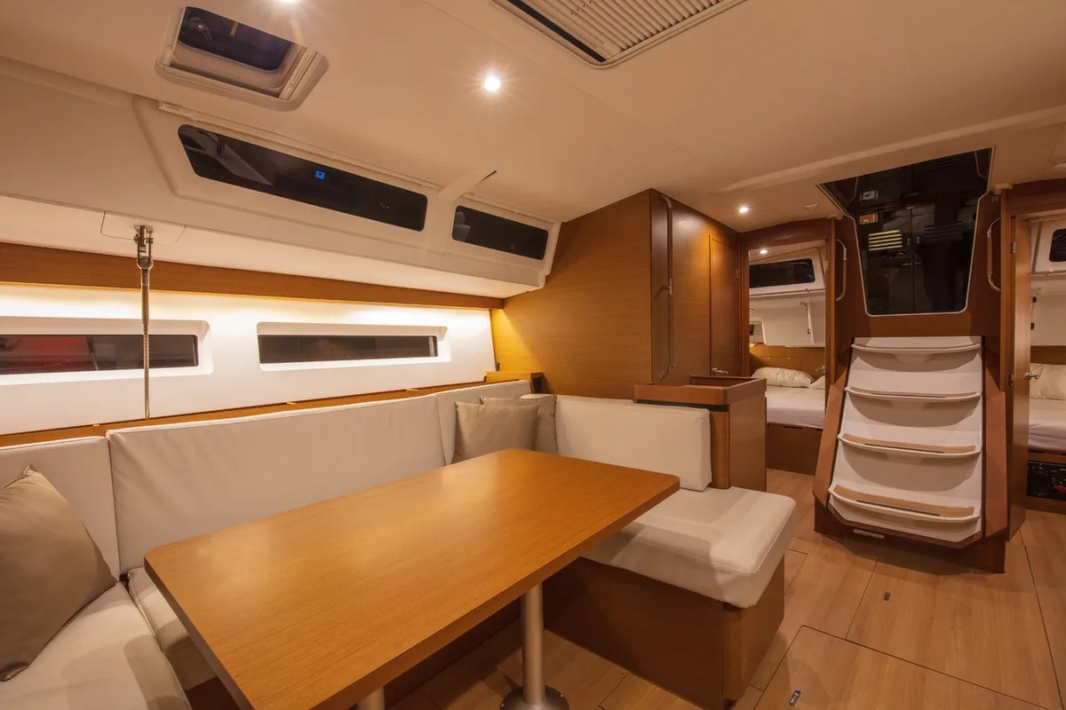 Salon of Oracle, a Jeanneau Sun Odyssey 490 sailboat at Kaş, Turkey