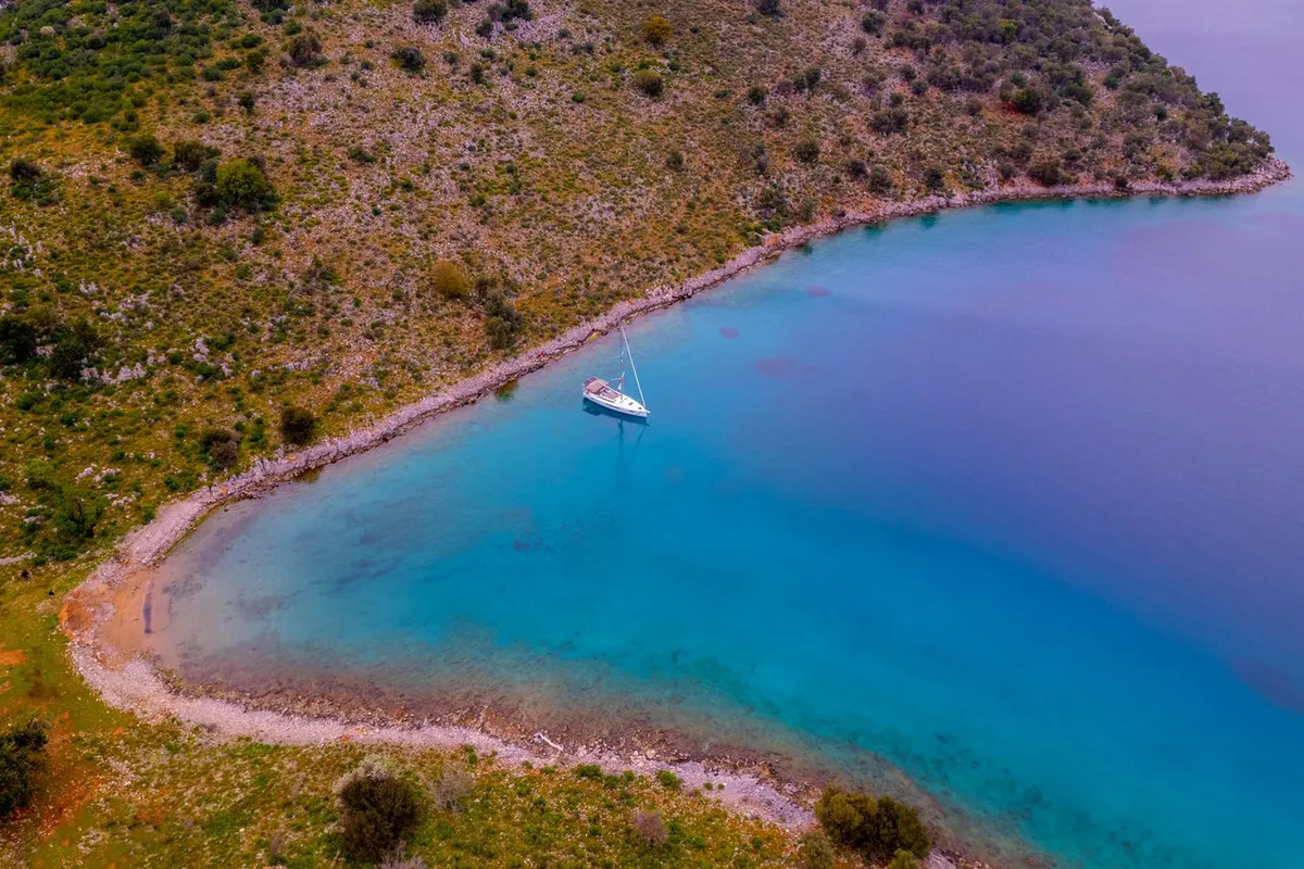 Exterior view of Oracle, a Jeanneau Sun Odyssey 490 sailboat at Kaş, Turkey