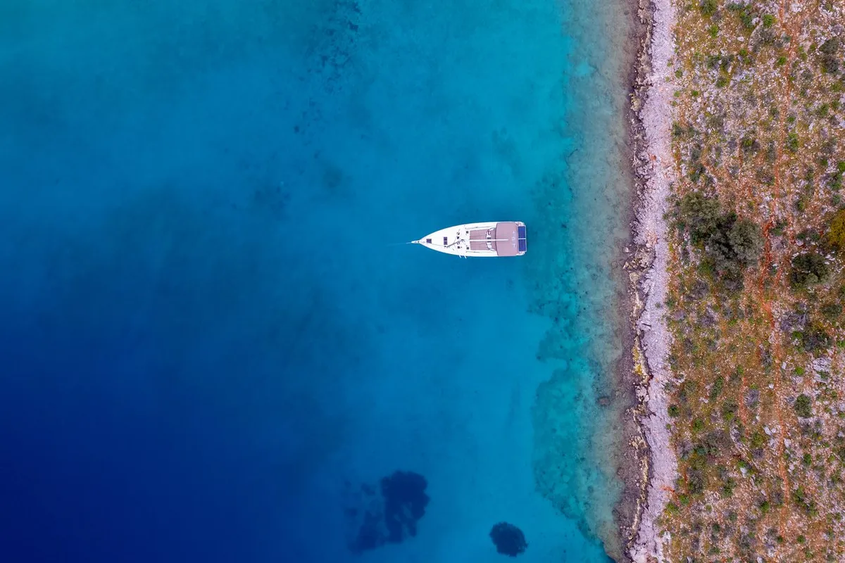 Exterior view of Oracle, a Jeanneau Sun Odyssey 490 sailboat at Kaş, Turkey