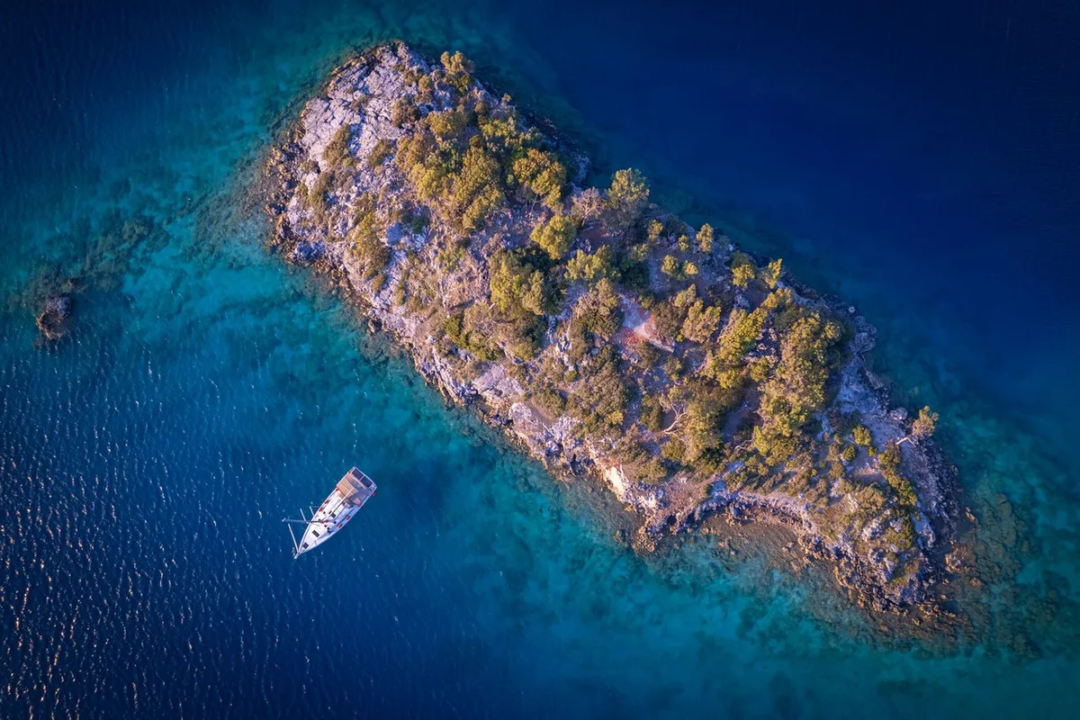 Exterior view of Oracle, a Jeanneau Sun Odyssey 490 sailboat at Kaş, Turkey