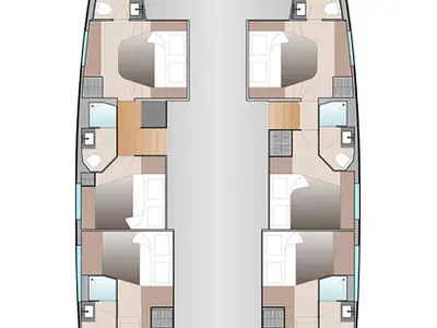 Floor plan of Valkyrie, a Fountaine Pajot Aura 51 catamaran at Road Town, British Virgin Islands