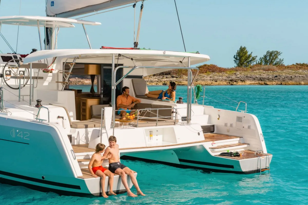Deck of Queen Annezia, a Lagoon 42 catamaran at Municipal Unit of Lefkada, Greece