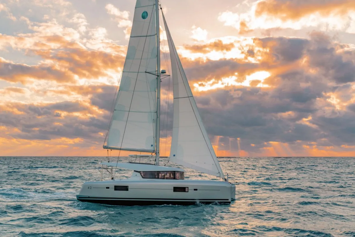 Exterior view of Queen Annezia, a Lagoon 42 catamaran at Municipal Unit of Lefkada, Greece