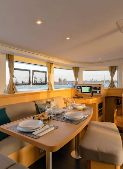 Salon of Queen Annezia, a Lagoon 42 catamaran at Municipal Unit of Lefkada, Greece