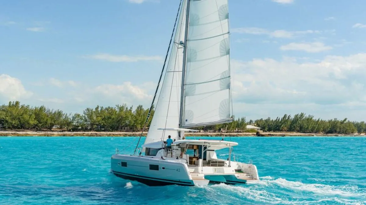 Exterior view of Queen Annezia, a Lagoon 42 catamaran at Municipal Unit of Lefkada, Greece