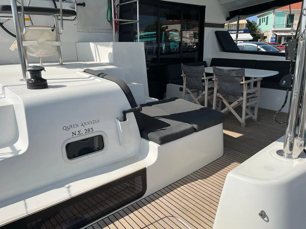 Deck of Queen Annezia, a Lagoon 42 catamaran at Municipal Unit of Lefkada, Greece