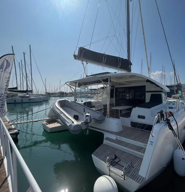 Exterior view of Queen Annezia, a Lagoon 42 catamaran at Municipal Unit of Lefkada, Greece