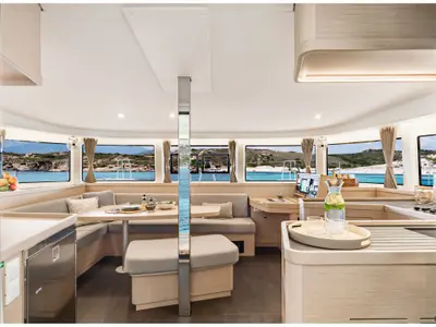 Salon of Queen Annezia, a Lagoon 42 catamaran at Municipal Unit of Lefkada, Greece
