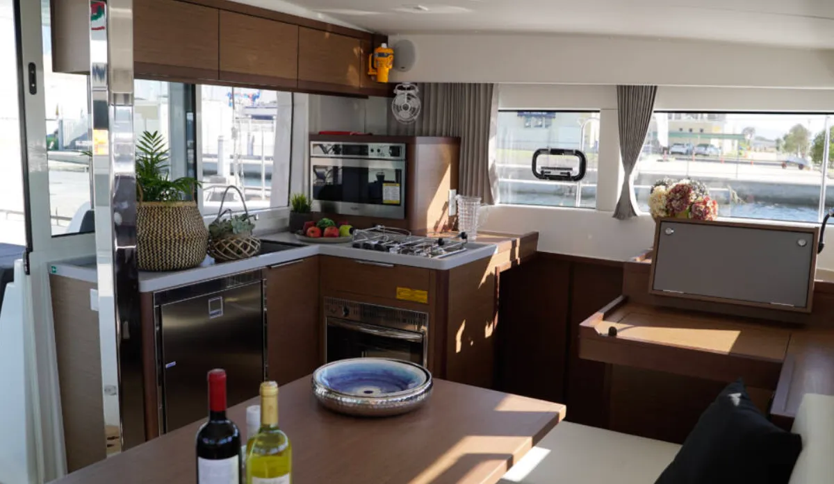 Galley of Aello, a Lagoon 40 catamaran at Municipal Unit of Lefkada, Greece