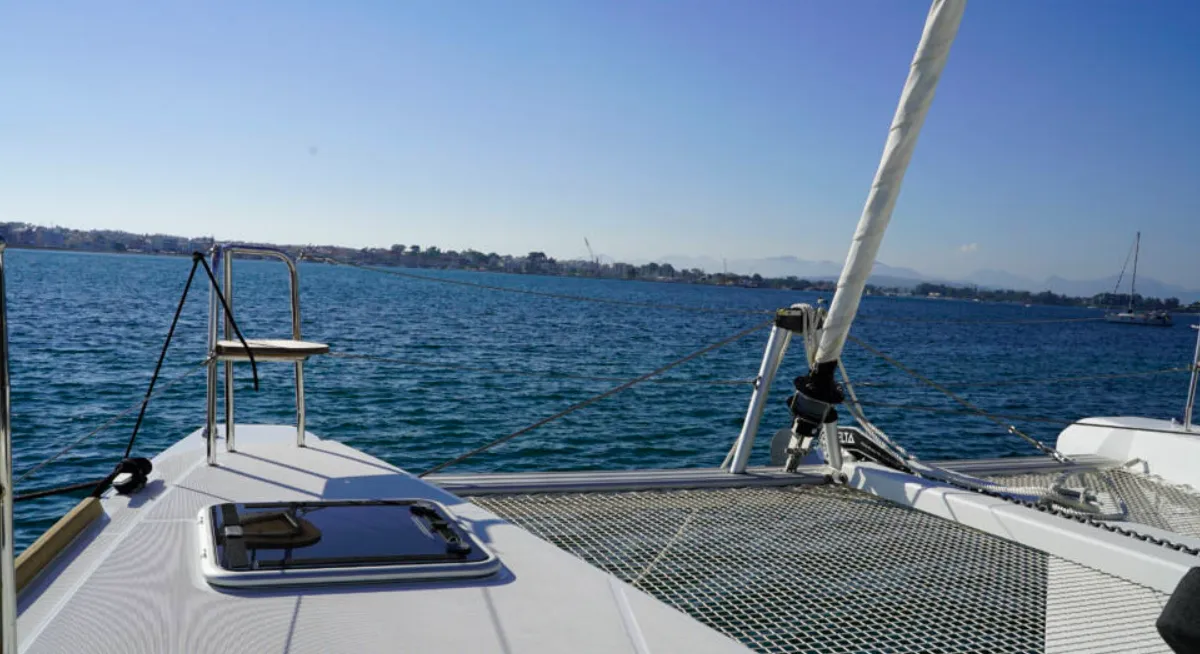 Deck of Aello, a Lagoon 40 catamaran at Municipal Unit of Lefkada, Greece