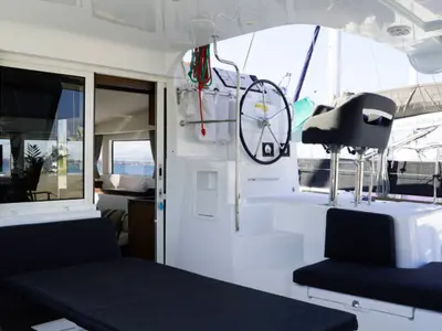 Cockpit of Aello, a Lagoon 40 catamaran at Municipal Unit of Lefkada, Greece