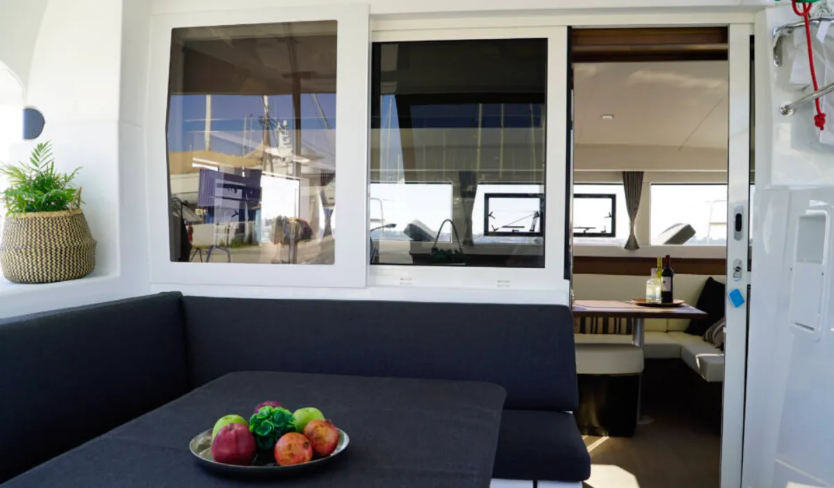 Deck of Aello, a Lagoon 40 catamaran at Municipal Unit of Lefkada, Greece