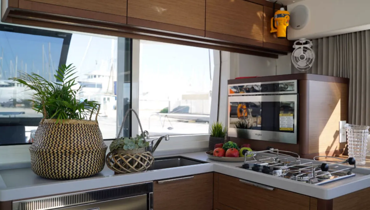 Galley of Aello, a Lagoon 40 catamaran at Municipal Unit of Lefkada, Greece