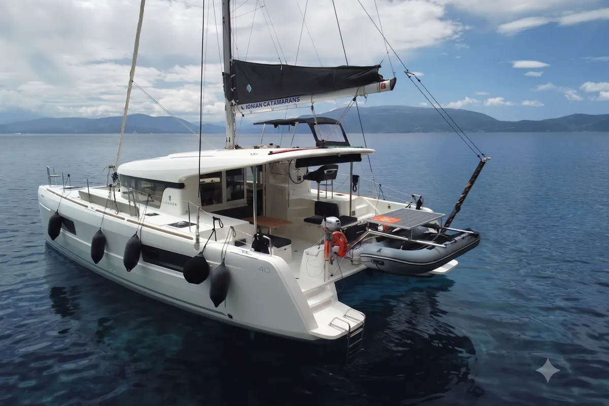 Aello, a Lagoon 40 catamaran at Municipal Unit of Lefkada, Greece