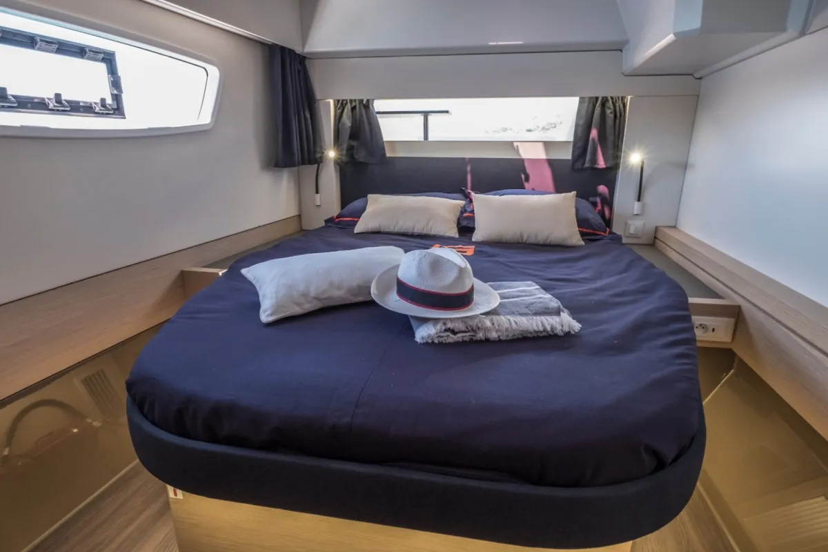 Cabin on Capella 1, a Fountaine Pajot Astrea 42 catamaran at Fethiye, Turkey