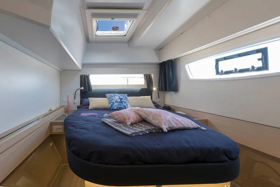 Cabin on Capella 1, a Fountaine Pajot Astrea 42 catamaran at Fethiye, Turkey