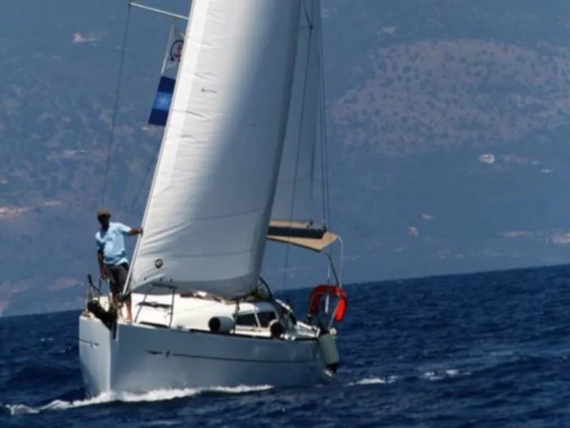 Exterior view of Maxima, a Jeanneau Sun Odyssey 33i sailboat at Kontokali, Greece