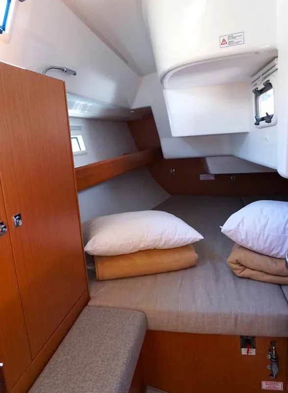 Cabin on Yanna, a Bavaria Cruiser 34 sailboat at Kontokali, Greece