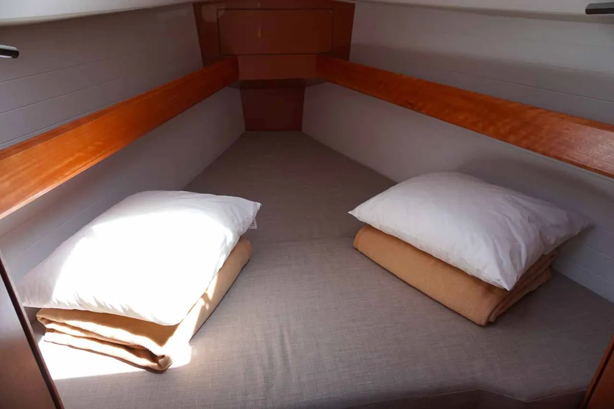Cabin on Yanna, a Bavaria Cruiser 34 sailboat at Kontokali, Greece