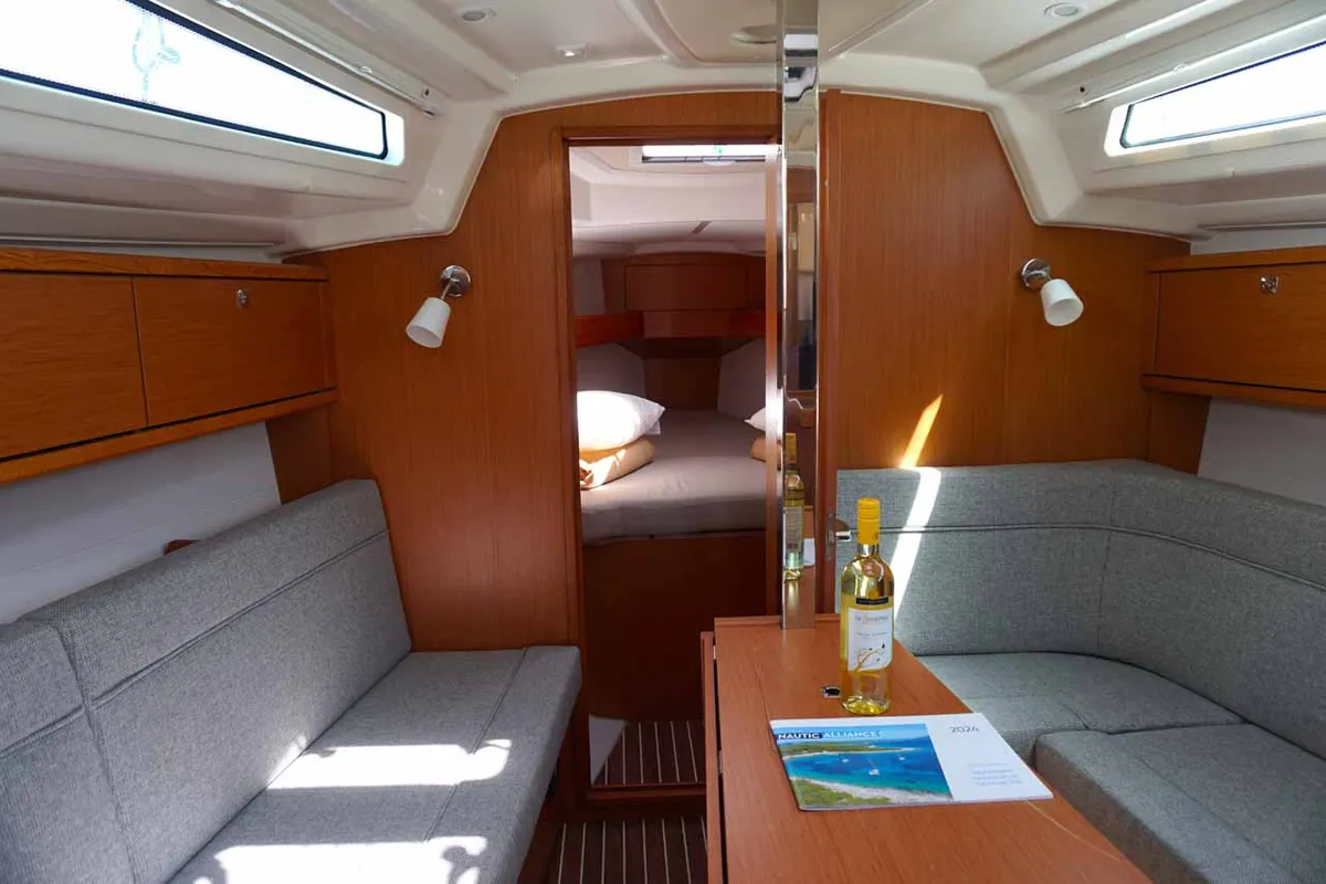 Salon of Yanna, a Bavaria Cruiser 34 sailboat at Kontokali, Greece
