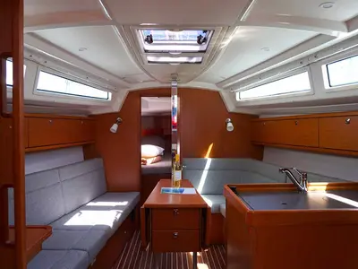 Salon of Yanna, a Bavaria Cruiser 34 sailboat at Kontokali, Greece