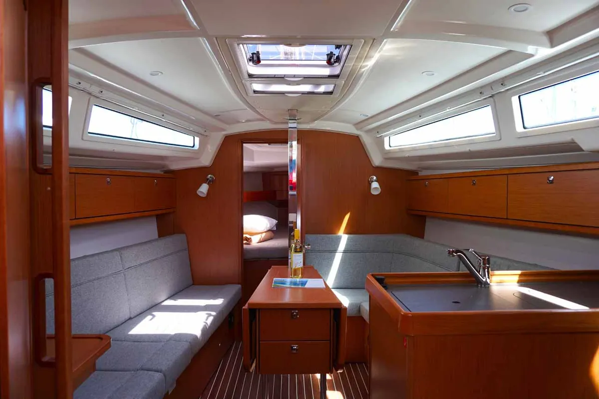 Salon of Yanna, a Bavaria Cruiser 34 sailboat at Kontokali, Greece