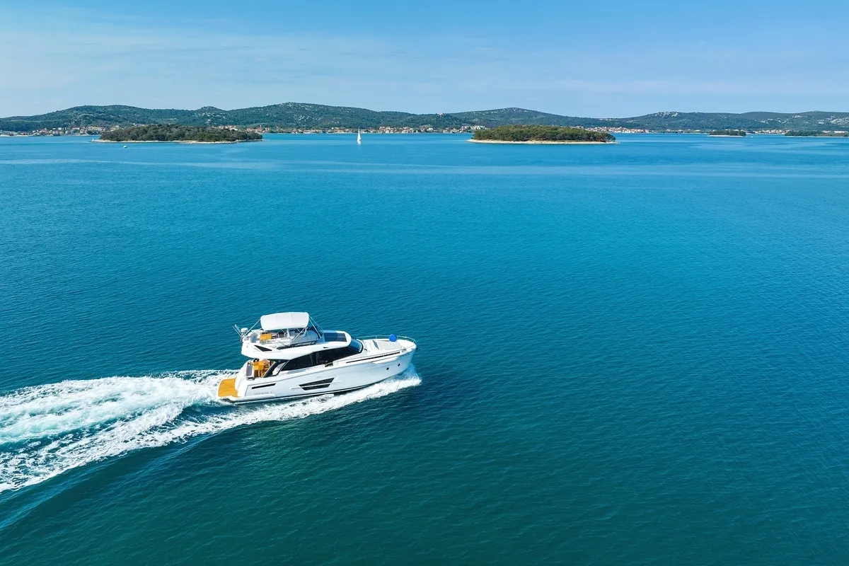 Exterior view of Pepper, a Greenline 45 Fly motor yacht at Grad Biograd na Moru, Croatia
